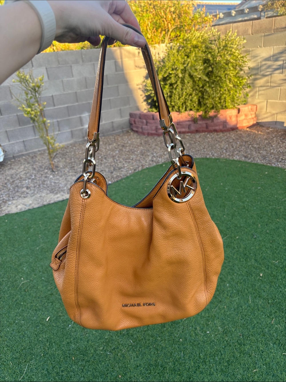 Michael Kors Lillie Large Pebbled Leather Slouchy Hobo Bag Marigold Warm Amber